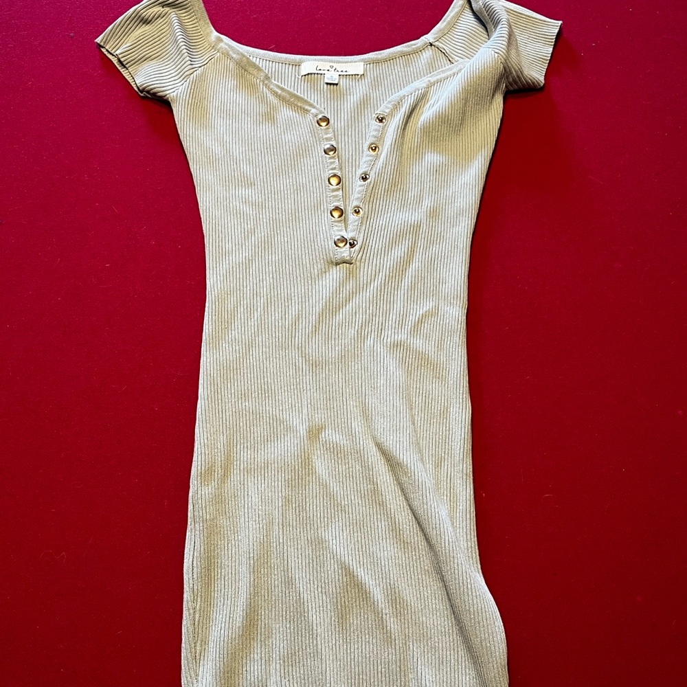 Love Tree Cream Bodycon Mini Dress Cap Sleeve Scoop Neck
